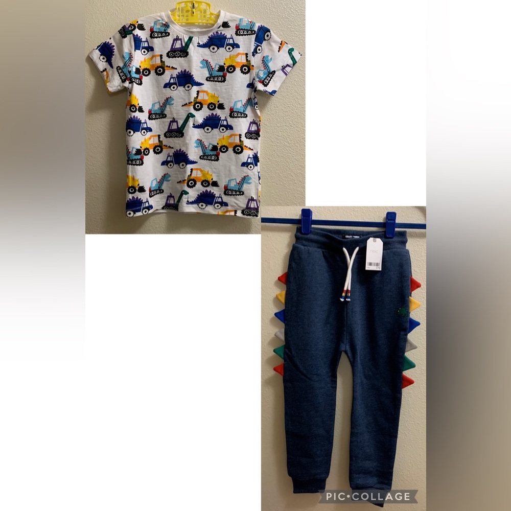 NEXT 82 Dinosaur Construction Shirt and Pants Lot Size 6-7 Years Blue New